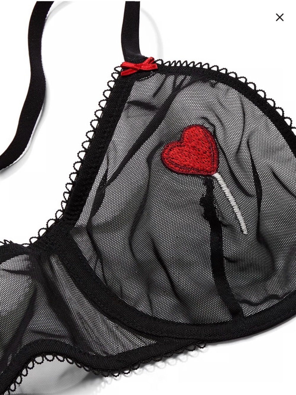 Small VS unlined Mesh Demi bra Black Embroidered Heart Lollipop - Picture 12 of 14